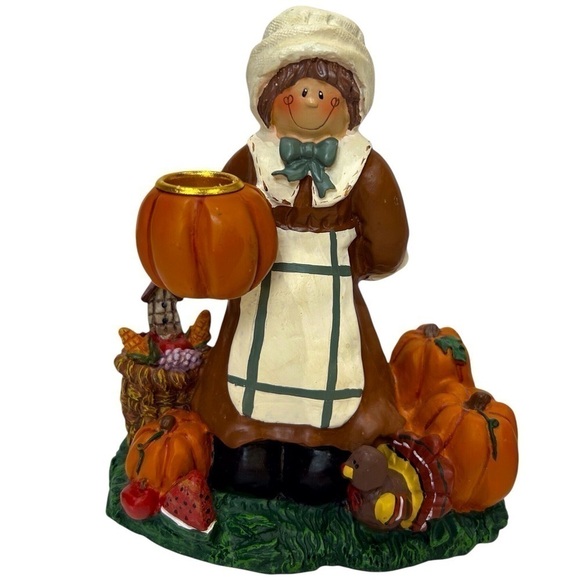Thanksgiving Pilgram Candle Holder Set Male & Female Resin Pilgrams EUC - Picture 3 of 7
